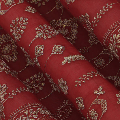 Red Color Chanderi Stripe Fabric