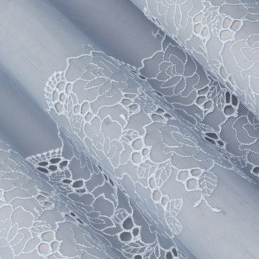 Sky Blue Color Net Embroidery Fabric