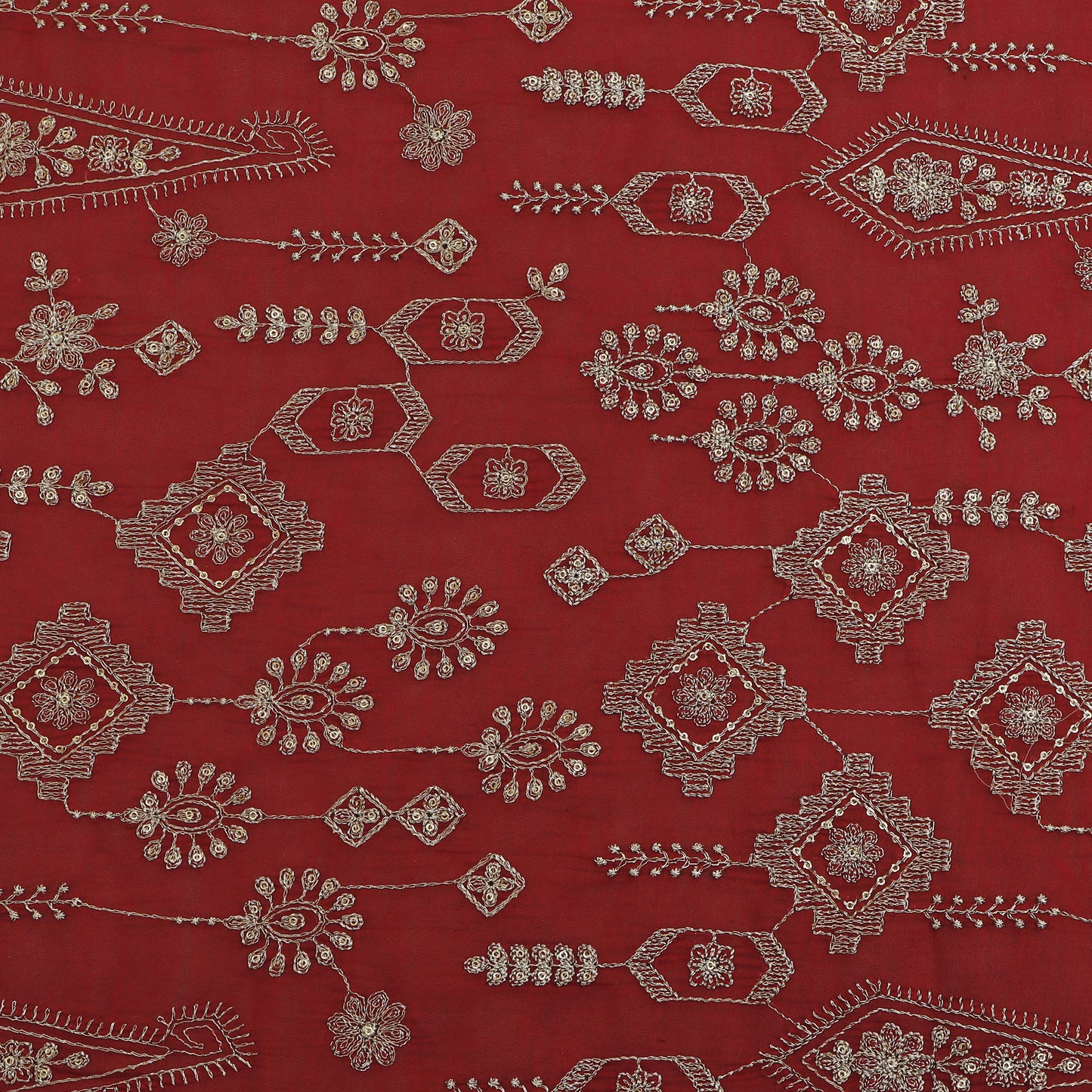 Red Color Chanderi Stripe Fabric