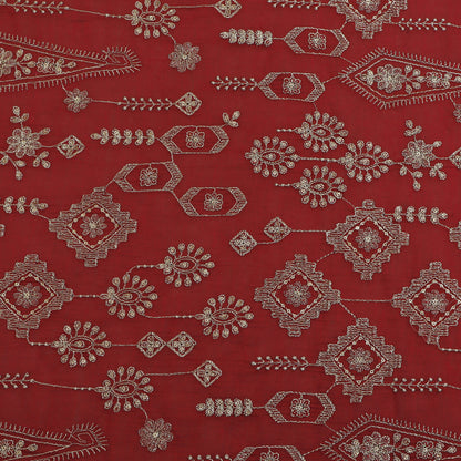 Red Color Chanderi Stripe Fabric