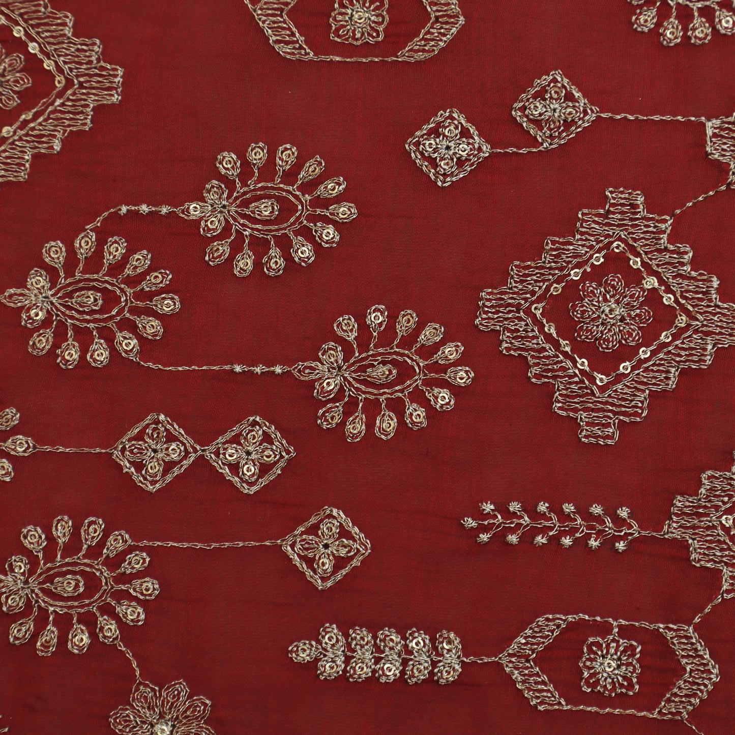 Red Color Chanderi Stripe Fabric