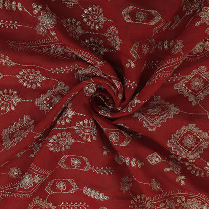 Red Color Chanderi Stripe Fabric