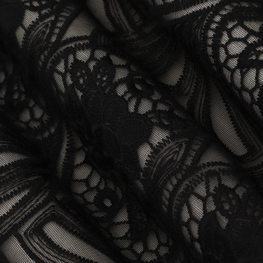 Black Color Net Embroidery Fabric