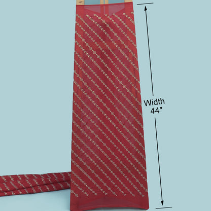 Red Color Chanderi Stripe Fabric