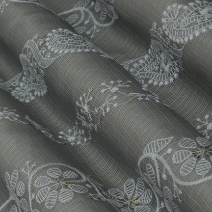 Grey Color Kota Check Embroidery Fabric