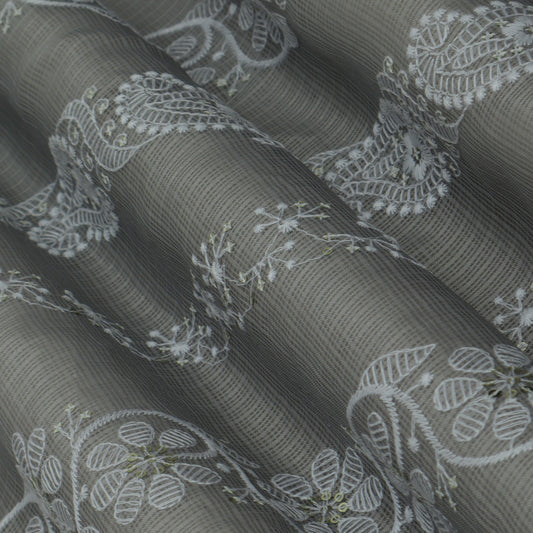 Grey Color Kota Check Embroidery Fabric