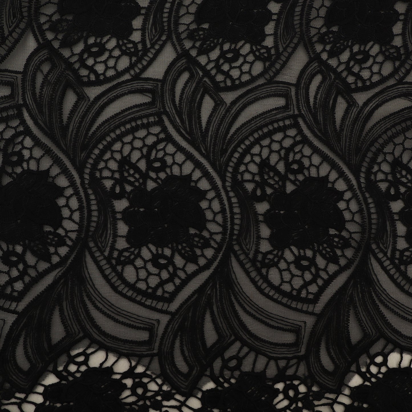 Black Color Net Embroidery Fabric