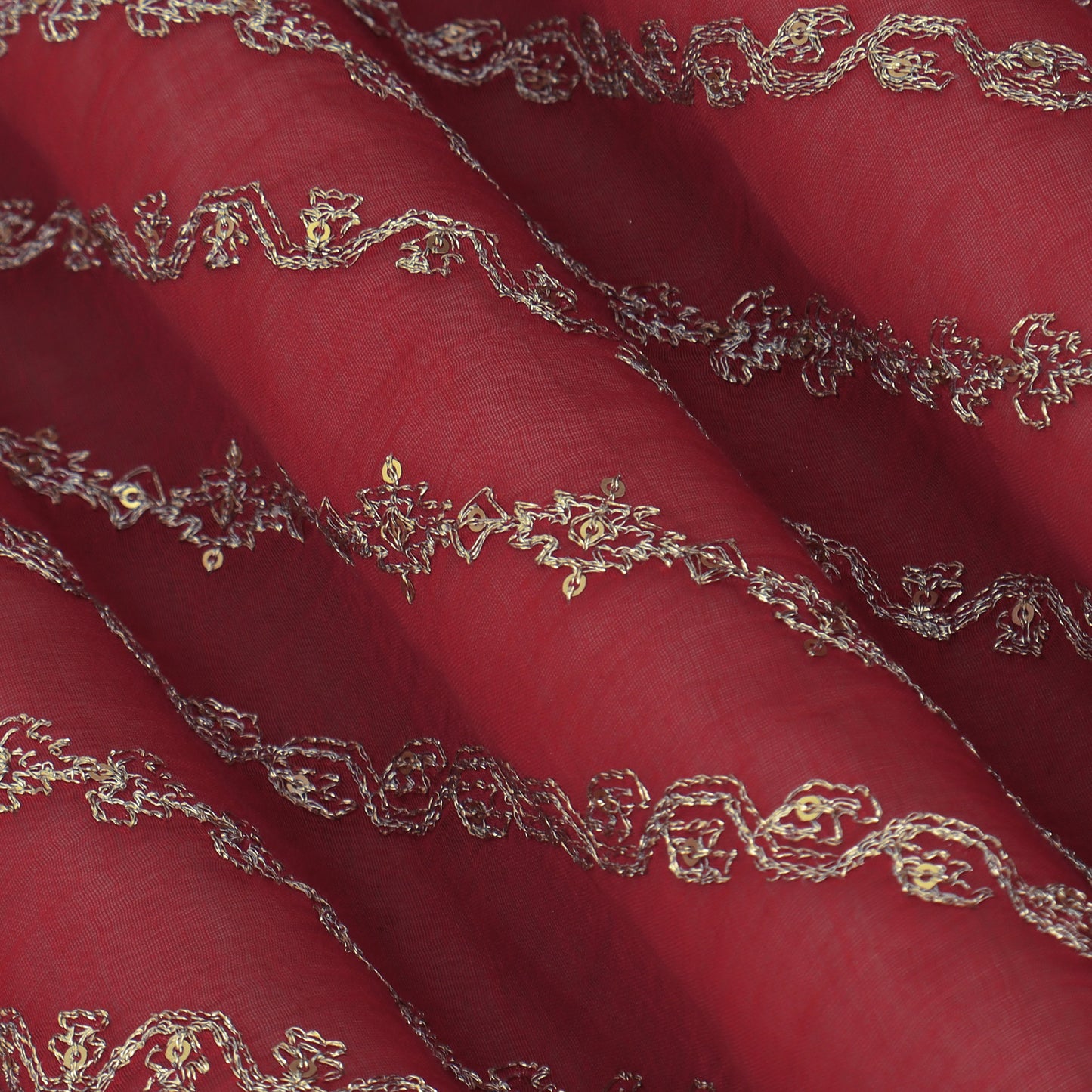 Red Color Chanderi Stripe Fabric
