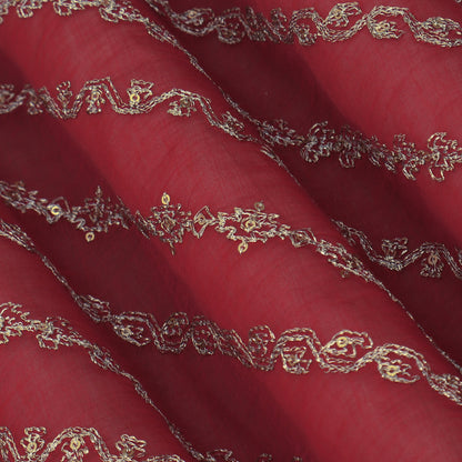 Red Color Chanderi Stripe Fabric