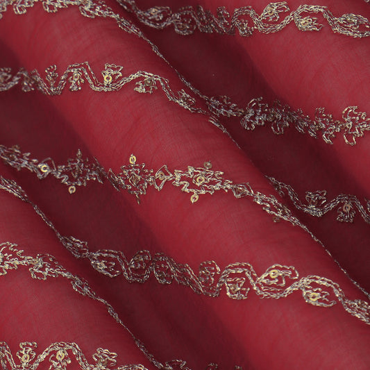 Red Color Chanderi Stripe Fabric
