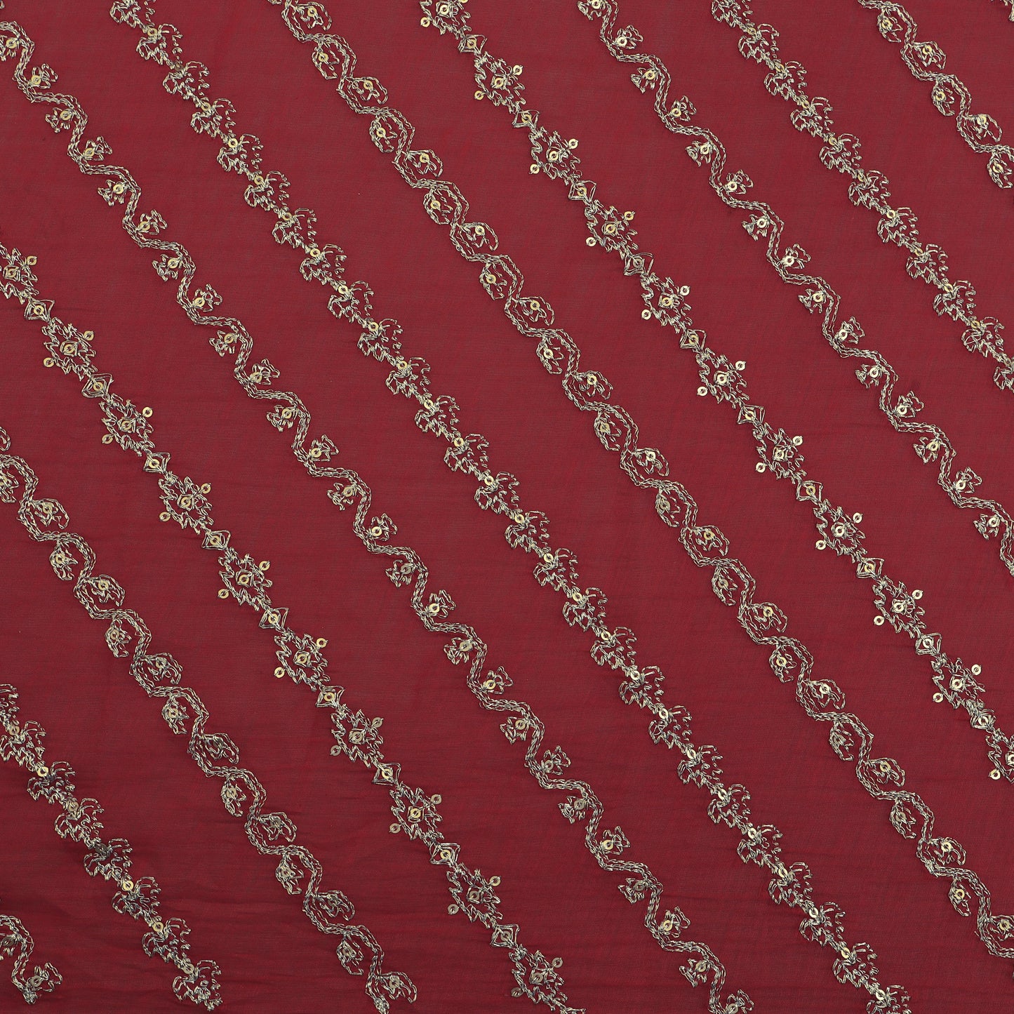 Red Color Chanderi Stripe Fabric