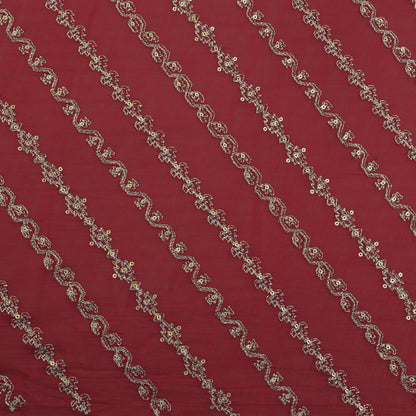 Red Color Chanderi Stripe Fabric