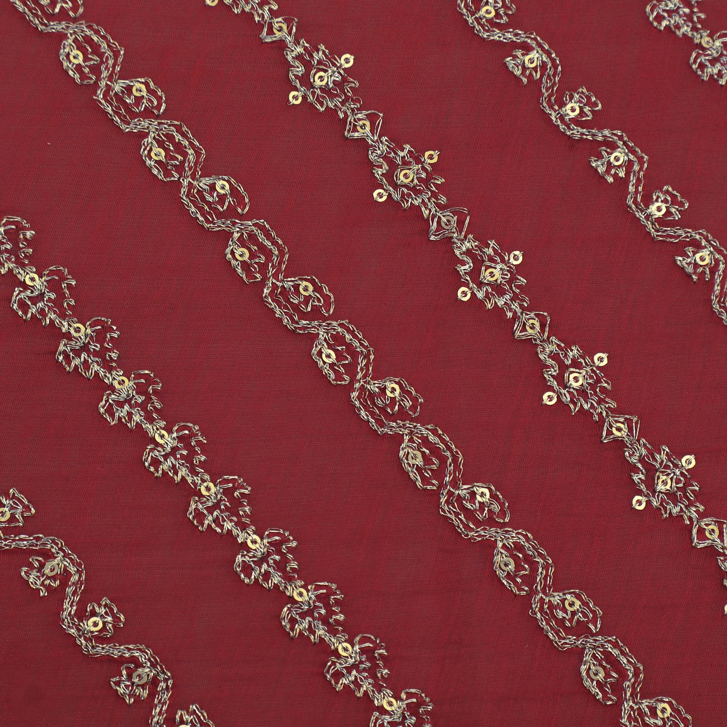 Red Color Chanderi Stripe Fabric