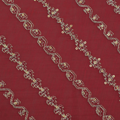 Red Color Chanderi Stripe Fabric