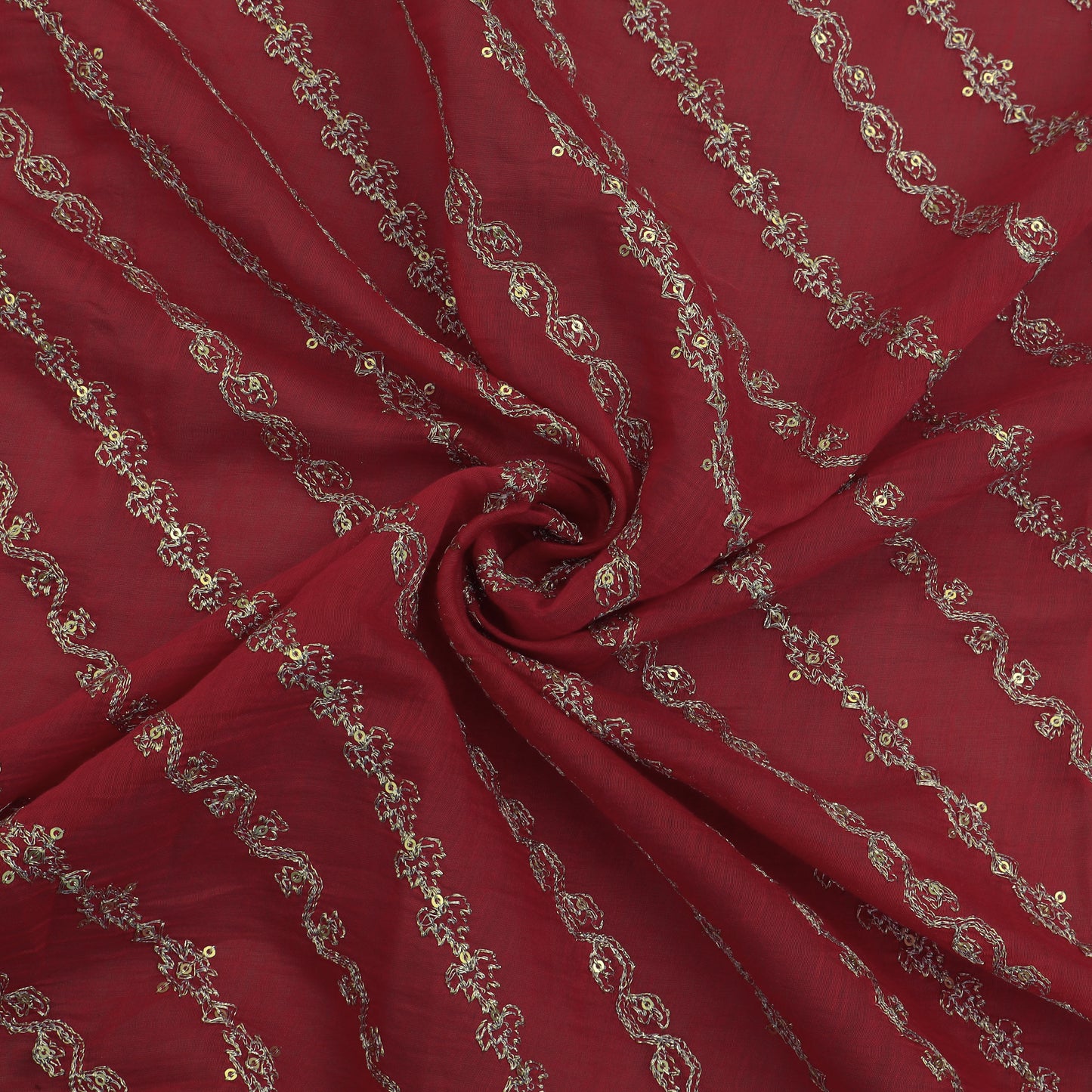 Red Color Chanderi Stripe Fabric