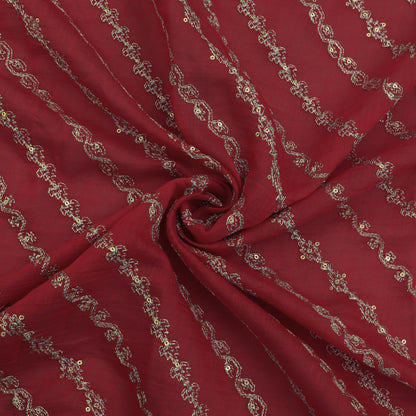 Red Color Chanderi Stripe Fabric