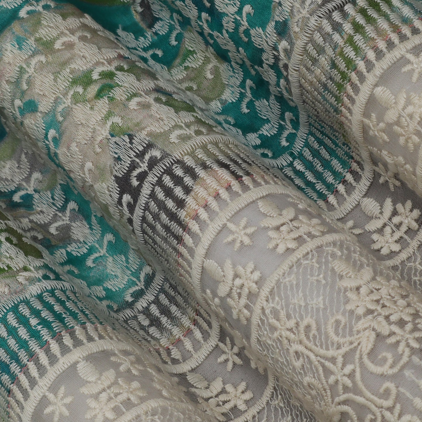 Multi-Colored Chanderi Print Embroidery Fabric