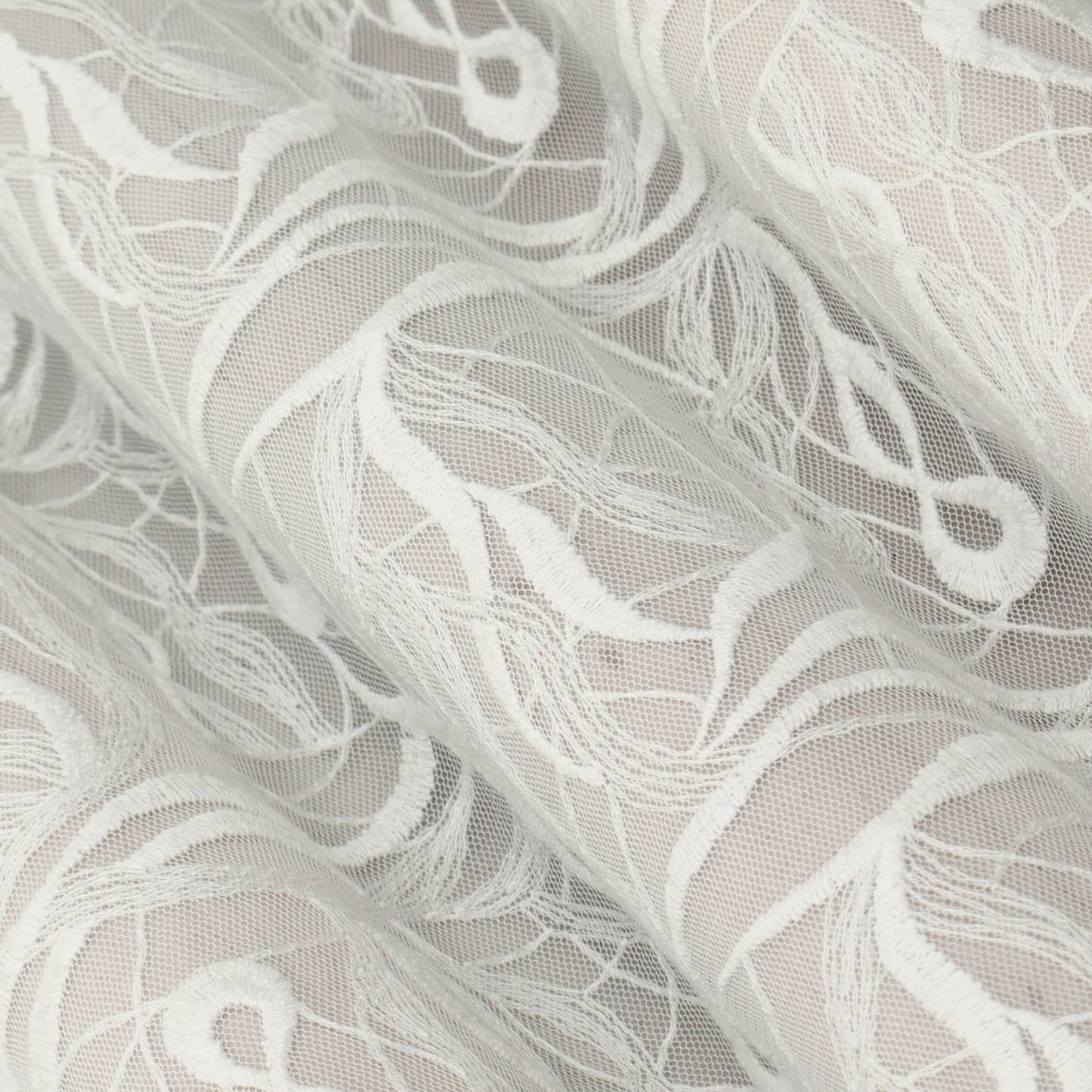 White Color Net Embroidery Fabric