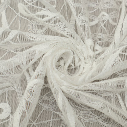 White Color Net Embroidery Fabric