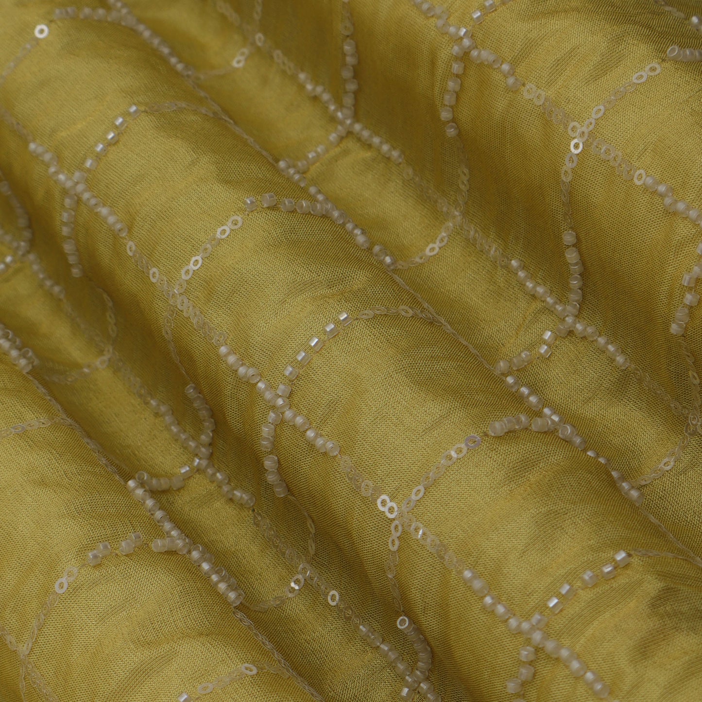 Yellow Color Tissue Sequins Embroidery Fabric