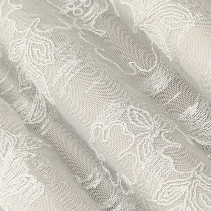 White Color Net Embroidery Fabric