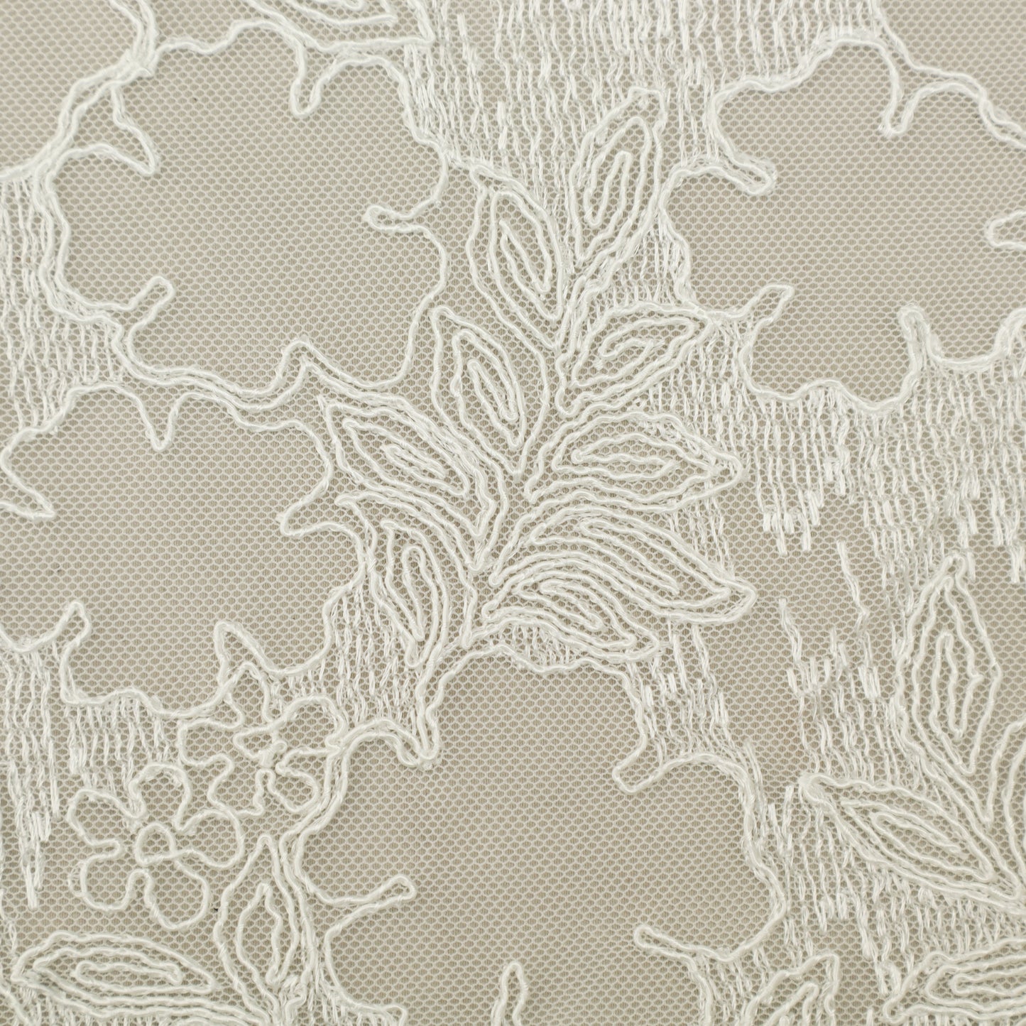 White Color Net Embroidery Fabric