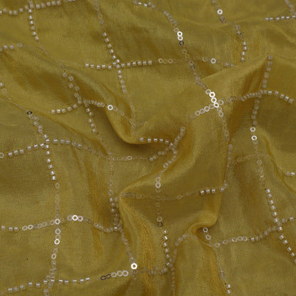 Yellow Color Tissue Sequins Embroidery Fabric