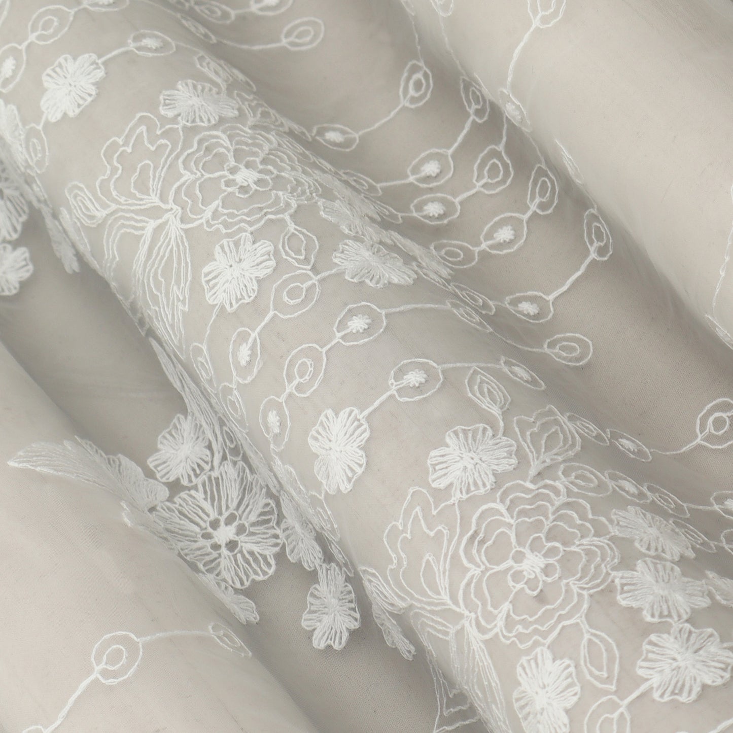 White Color Net Embroidery Fabric