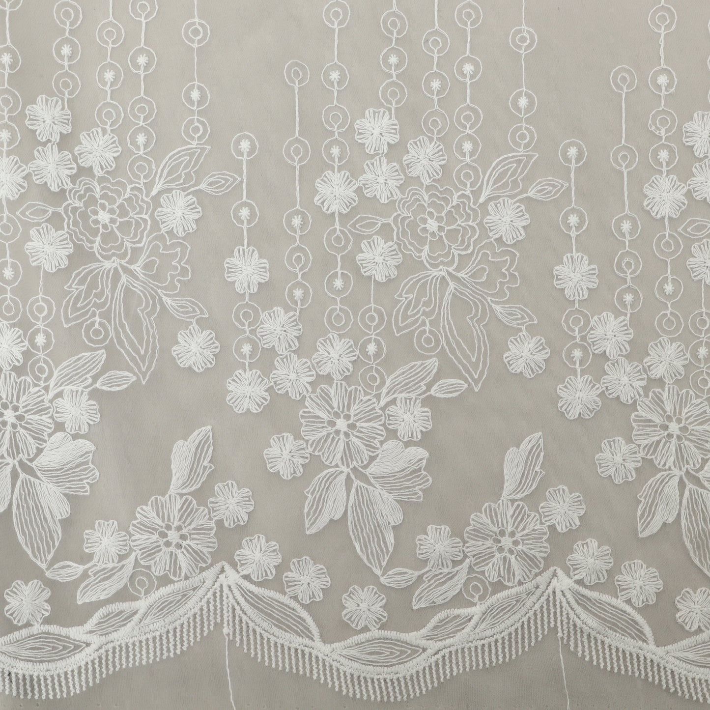 White Color Net Embroidery Fabric