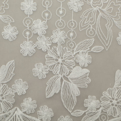 White Color Net Embroidery Fabric