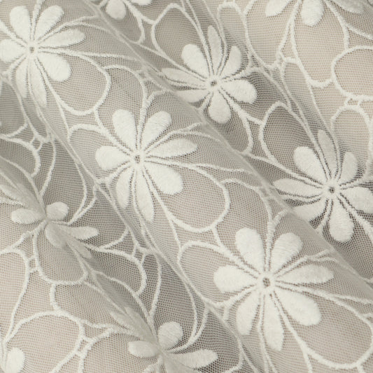 White Color Net Embroidery Fabric