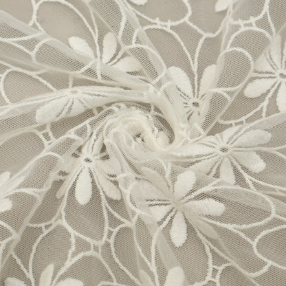 White Color Net Embroidery Fabric