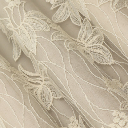 Off White Color Net Embroidery Fabric