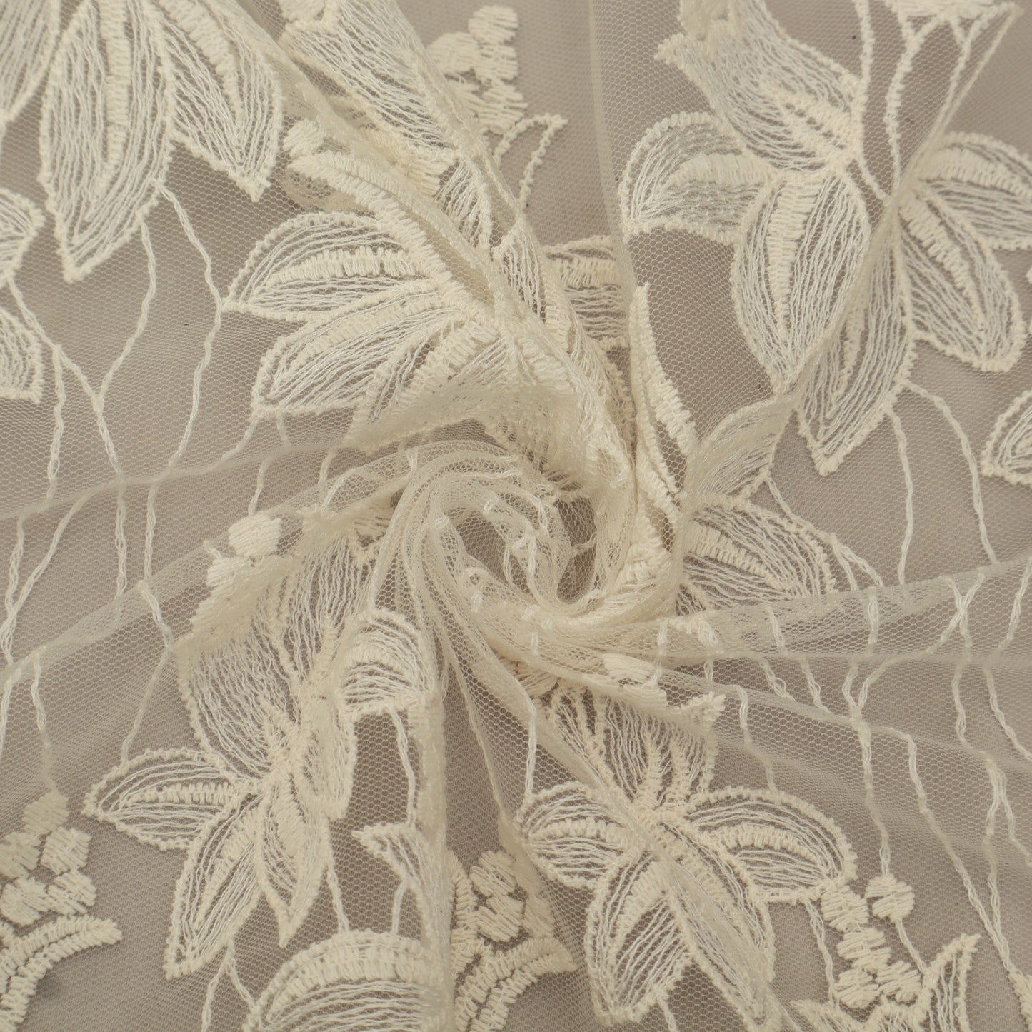 Off White Color Net Embroidery Fabric