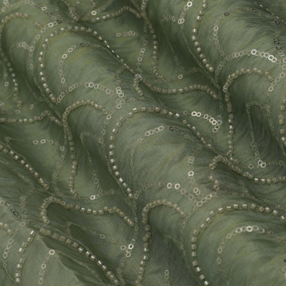 Green  Color Tissue Sequins Embroidery Fabric