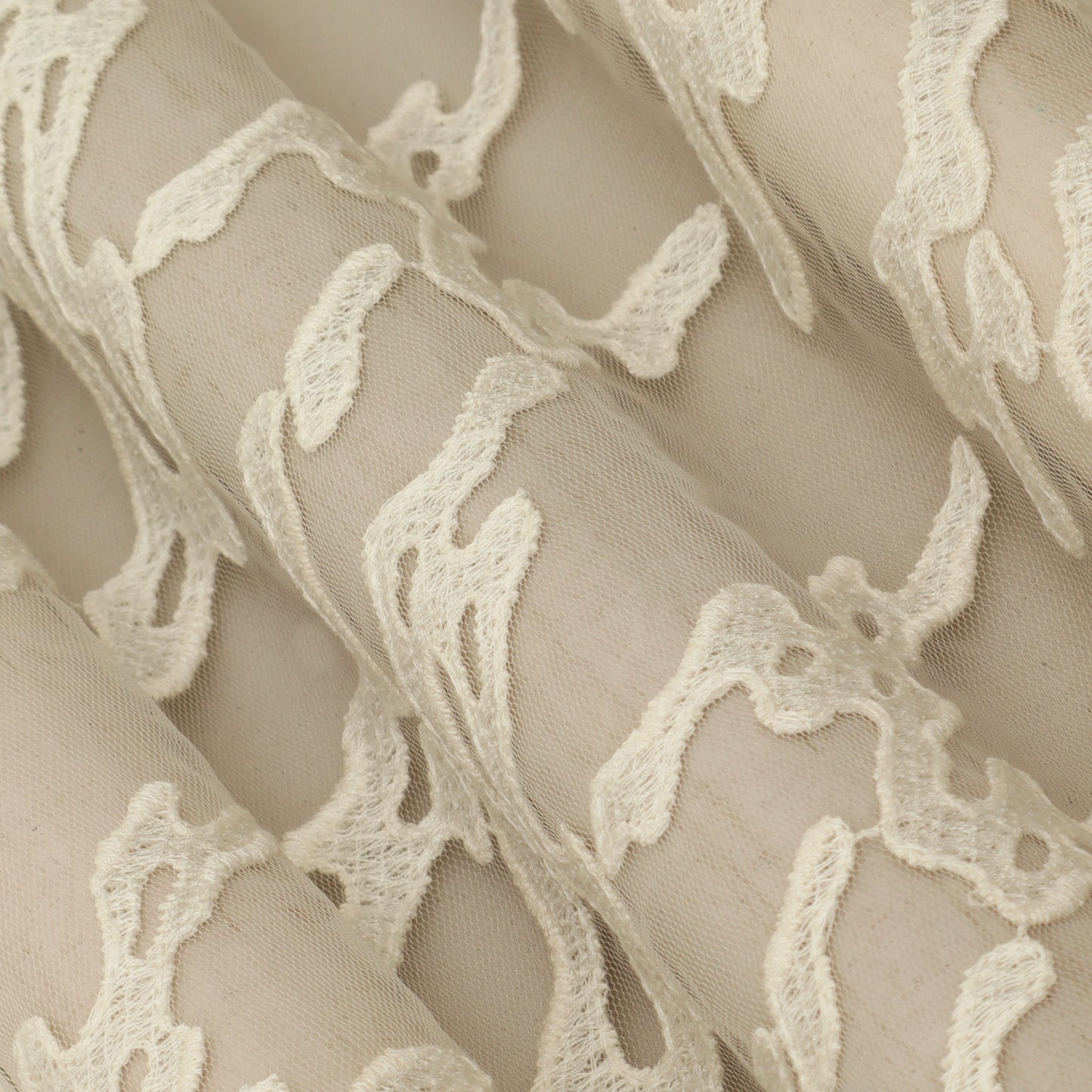 Off White Color Net Embroidery Fabric