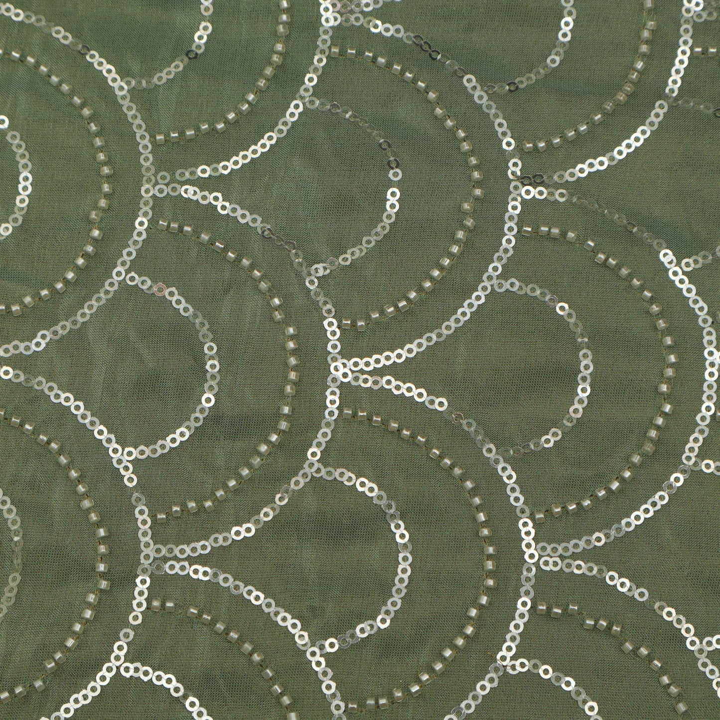 Green  Color Tissue Sequins Embroidery Fabric