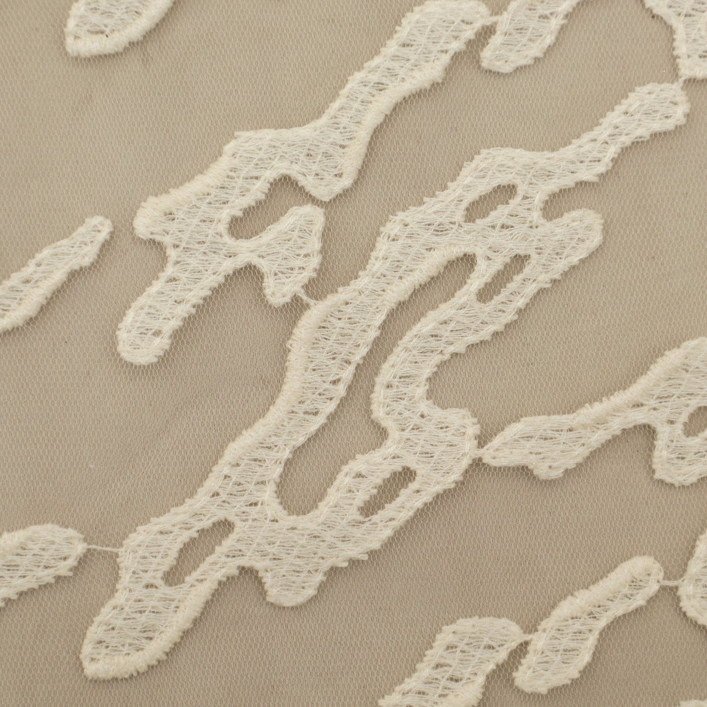 Off White Color Net Embroidery Fabric