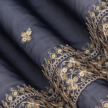 Navy Blue Color Organza Embroidery Fabric