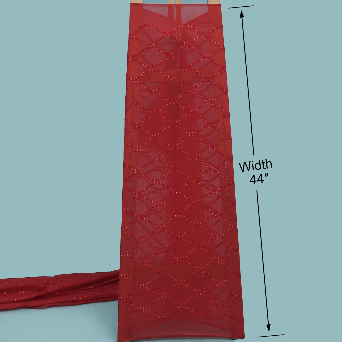 Red Color Chanderi Embroidery Fabric