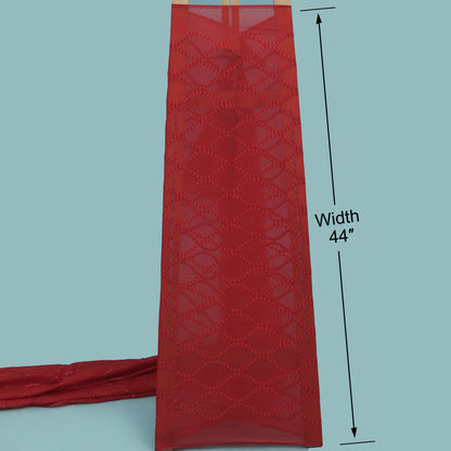 Red Color Chanderi Embroidery Fabric