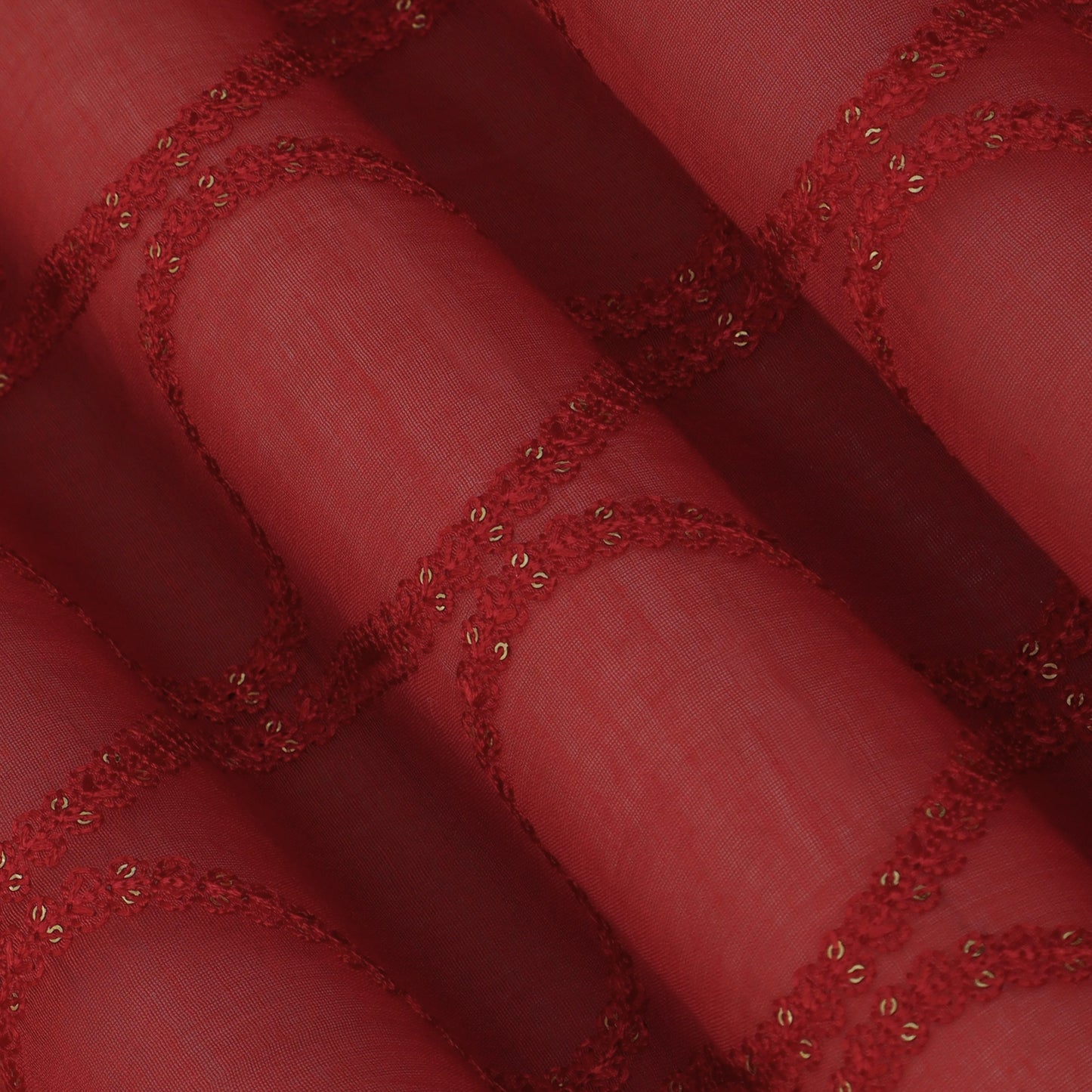 Red Color Chanderi Embroidery Fabric