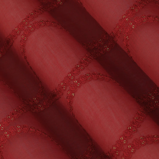 Red Color Chanderi Embroidery Fabric