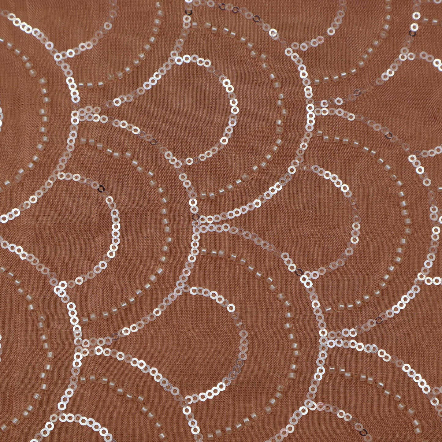 Peach Color Tissue Sequins Embroidery Fabric