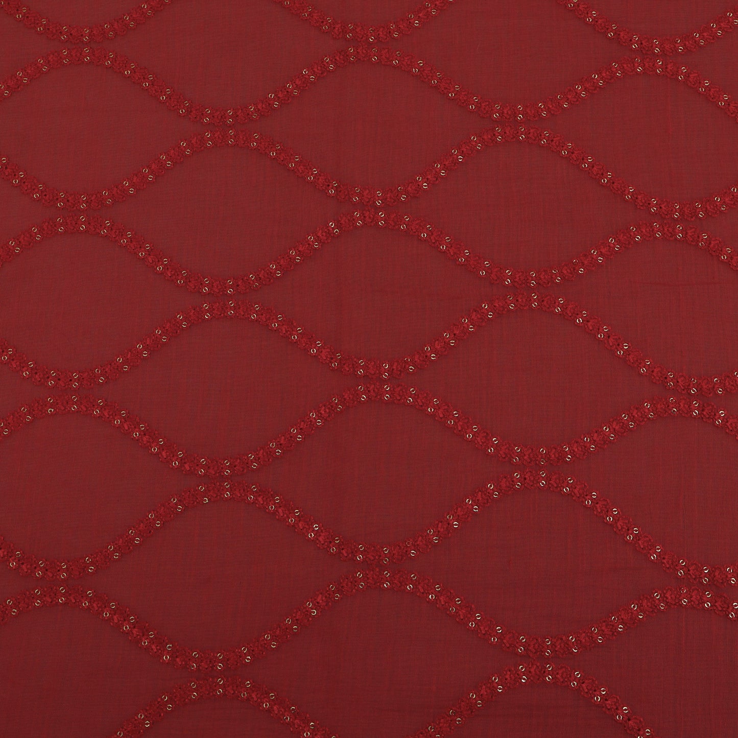 Red Color Chanderi Embroidery Fabric
