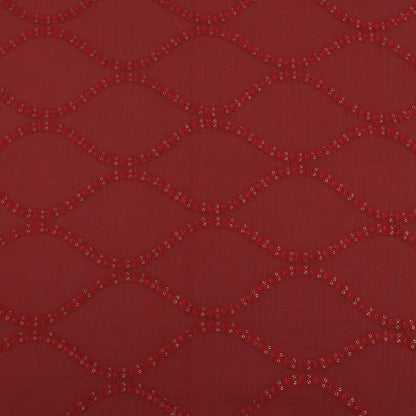 Red Color Chanderi Embroidery Fabric