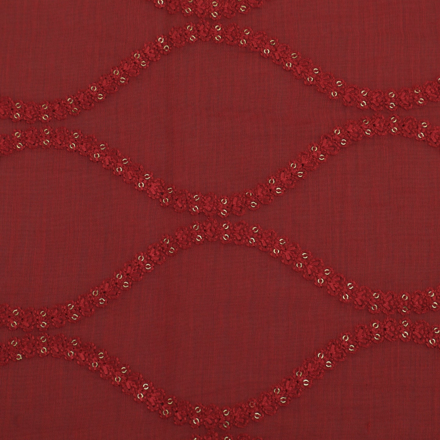 Red Color Chanderi Embroidery Fabric