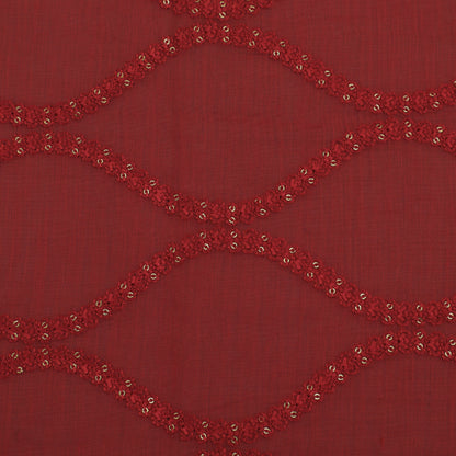 Red Color Chanderi Embroidery Fabric