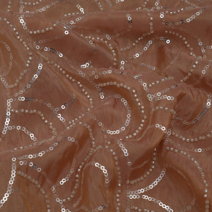 Peach Color Tissue Sequins Embroidery Fabric