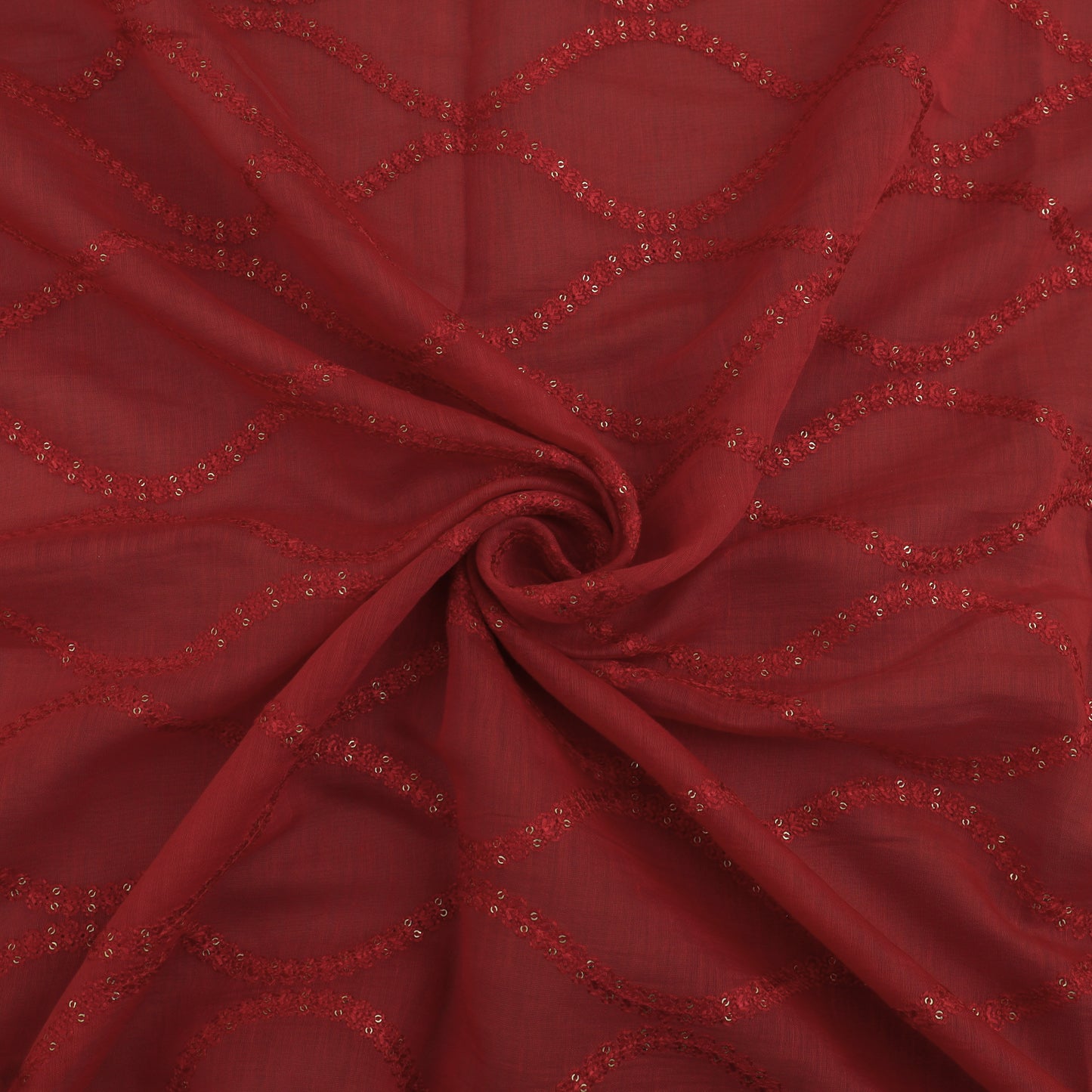 Red Color Chanderi Embroidery Fabric